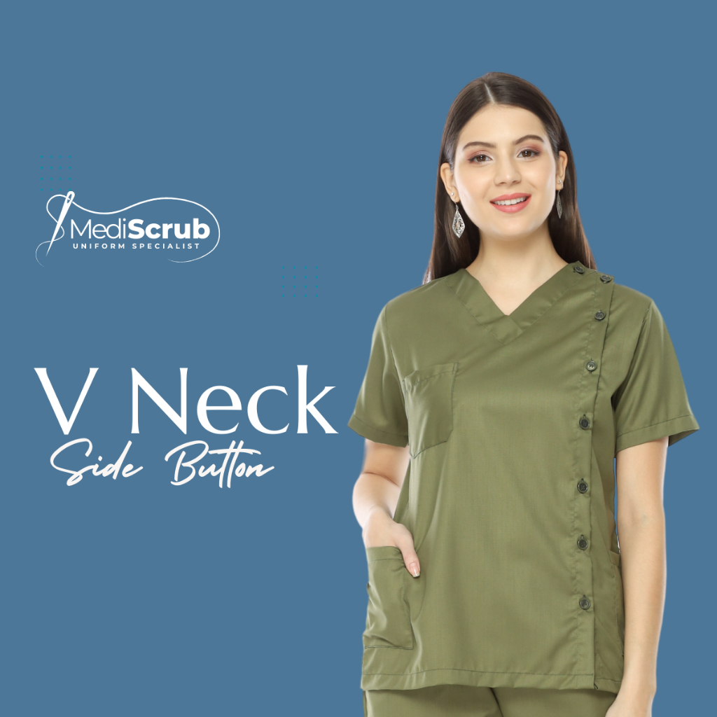 MEDISCRUB -Baju Jaga V Neck Korea Dokter Perawat Seragam Rumah Sakit