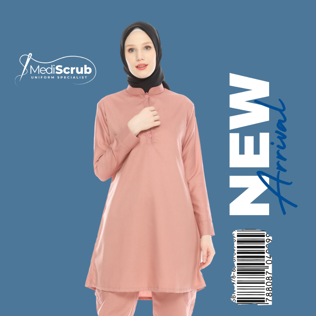 MEDISCRUB - BAJU JAGA TUNIK KANCING ATAS KERAH SHANGHAI ll TUNIC SCRUB MUSLIM