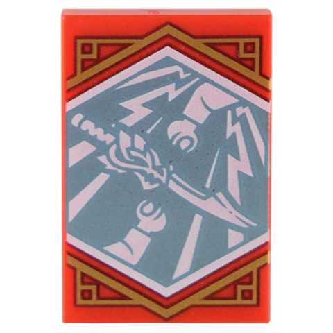 Lego Red Part 26603pb312 Tile 2 x 3 with White Dragon Sword and Minifigure Arms on Metallic Light Bl