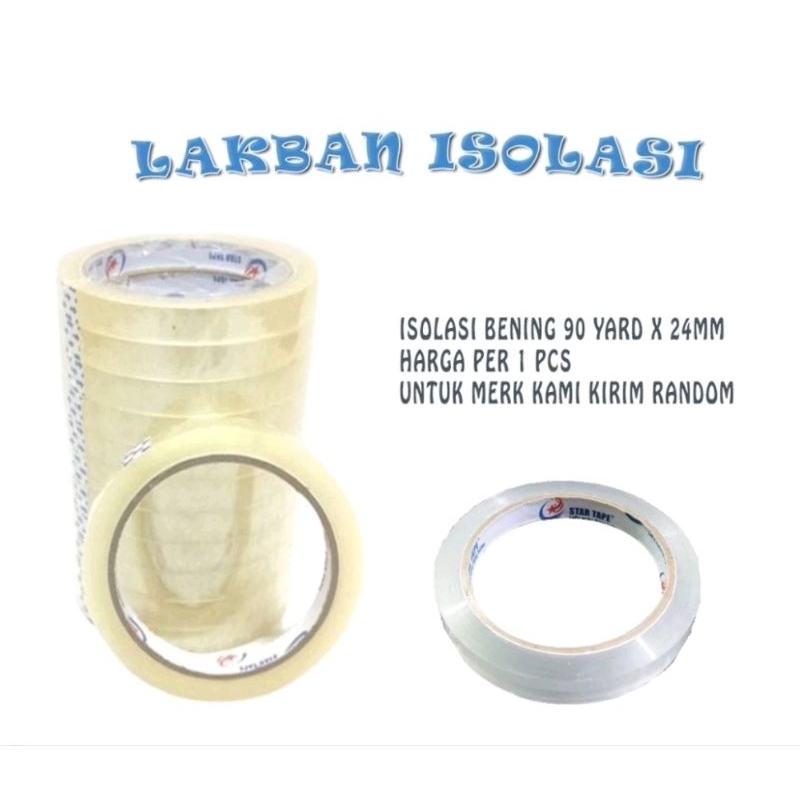 

Lakban Solasi Selotip 90 yard x 24mm Murah Isolasi Bening Kecil 2 Jari Star Tape Berkualitas Super Lengket Ecer Satuan