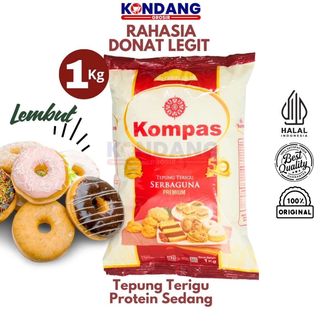 

Kompas Tepung Premium 1 Kg – Tepung Terigu Serbaguna Berkualitas Tinggi Tepung Protein Rendah