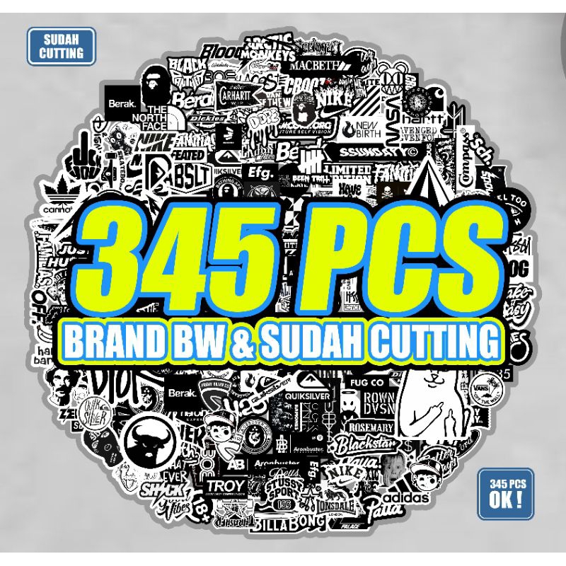 

Stiker hitam putih series isi 345pcs stiker brand sudah cutting tinggal tempel