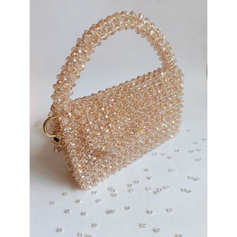 tas kristal tas manik tas unik tas pesta mewah elegant warna gold muda
