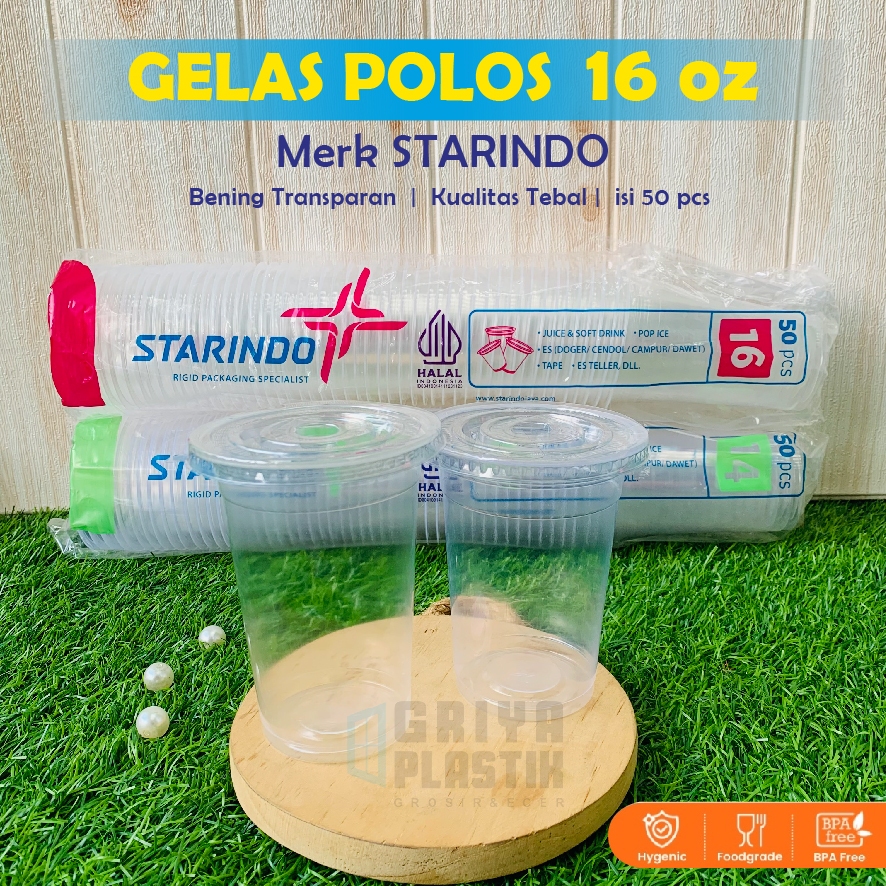 [50 pcs] Gelas Plastik Starindo 16oz 14oz | Gelas Plastik Tebal | Gelas Es | Gelas Polos