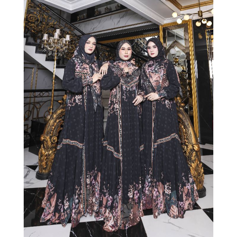 AC Original Bazigha Series | Gamis Set Hijab Premium Ceruty Babydoll Digital Printing