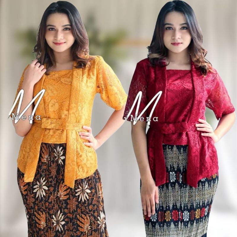 Atasan Kebaya Brokat Kutu baru Modern Lengan Pendek Nadira Baju Natalan Dan Kondangan