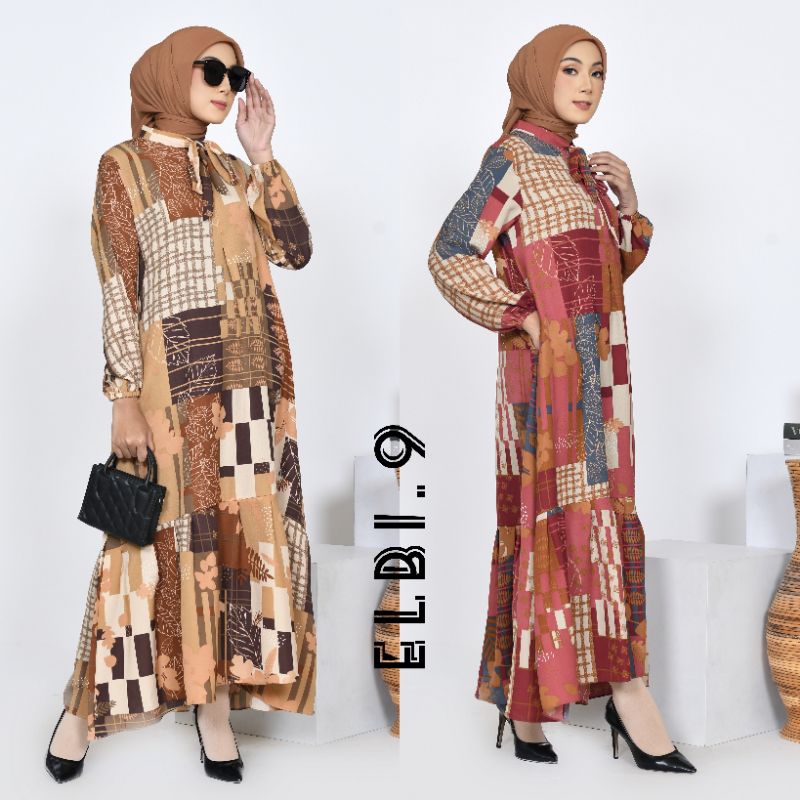 ELSA DRESS GAMIS MOTIF PREMIUM ( bahan wollycrepe printing )