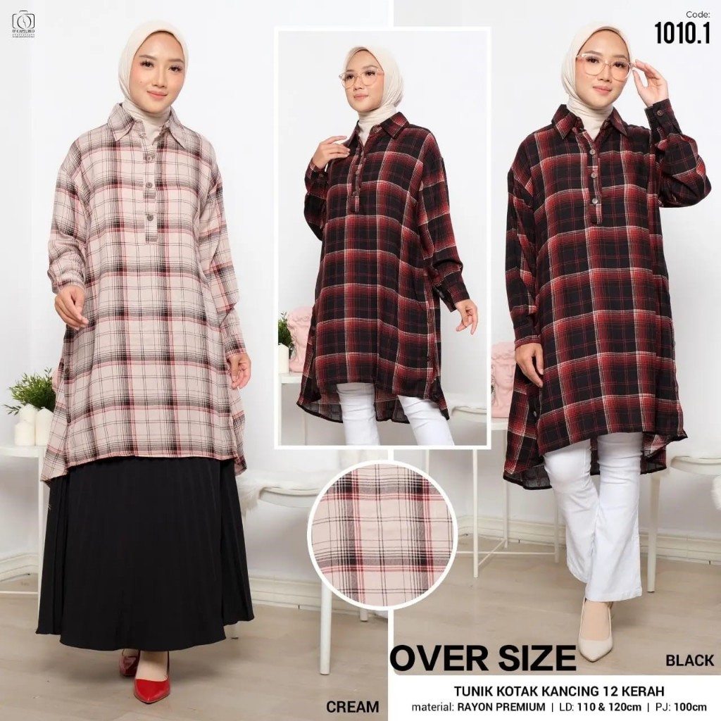 [ FASHION GEMINI ] TUNIK WANITA TRENDI MOTIF KOTAK BAHAN RAYON PREMIUM LD 110-120