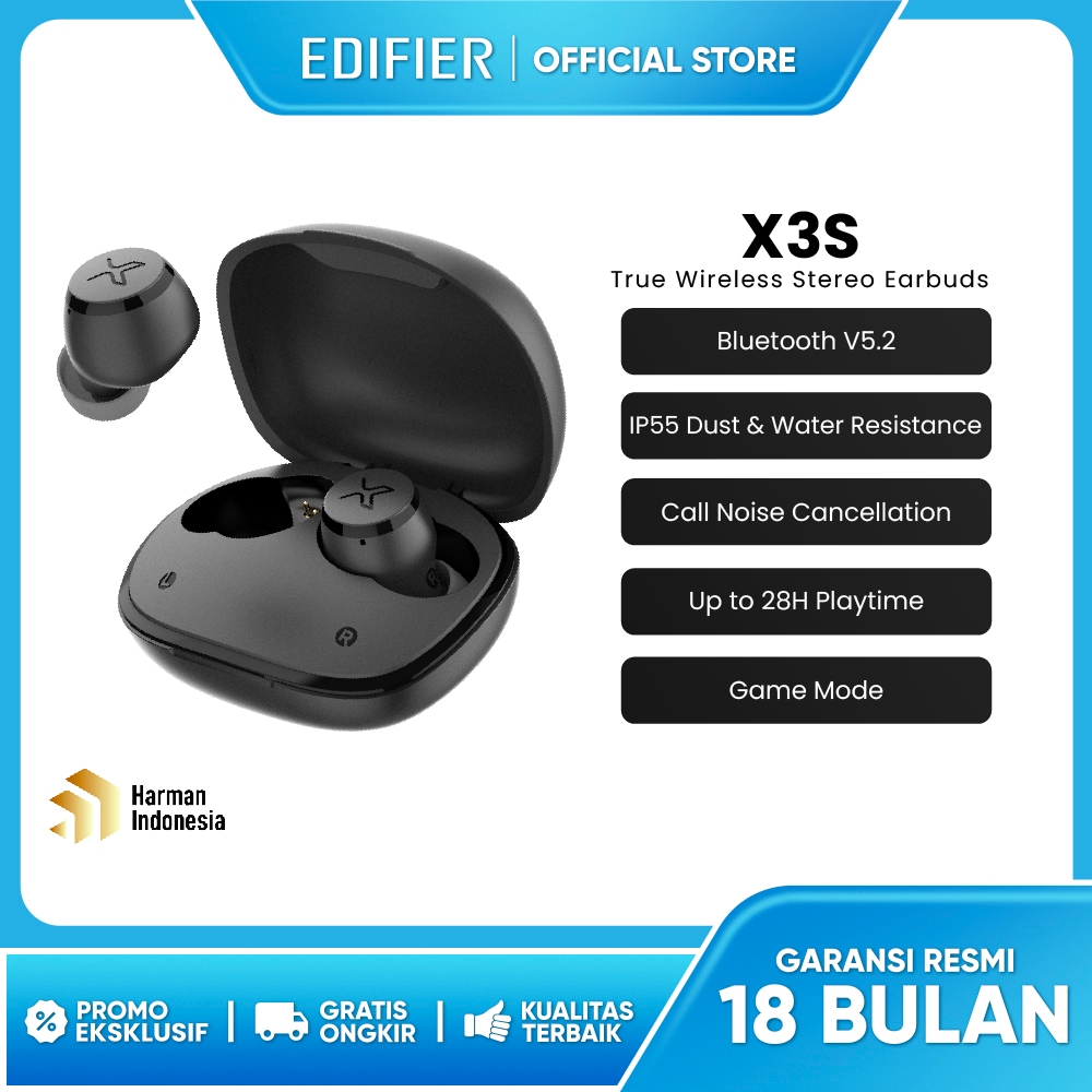 EDIFIER X3S TWS Wireless Bluetooth 5.2 Earphone Qualcomm aptX cVc ENC -1 Tahun Garansi