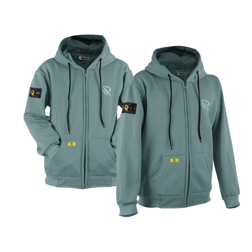 Ribellzin Hoodie Zipper Cewek Cowok Warna Olive