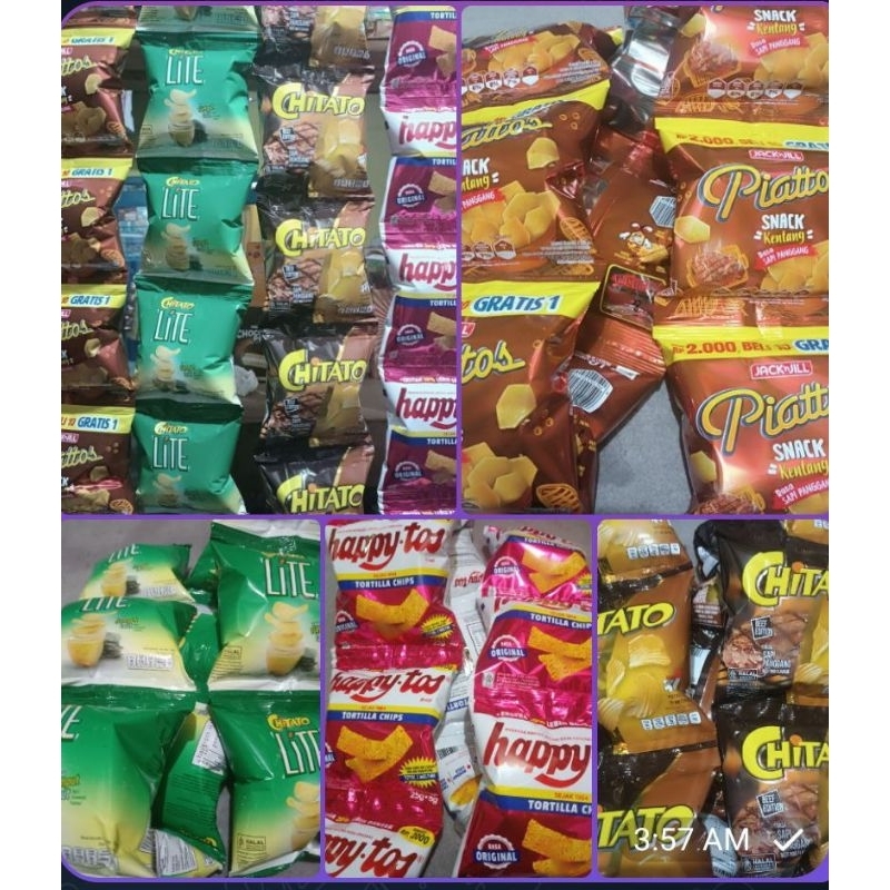 

Aneka snack 1 renteng dan 1 box happytos tortilla chips hapytos murah chitato sapi panggang piattos