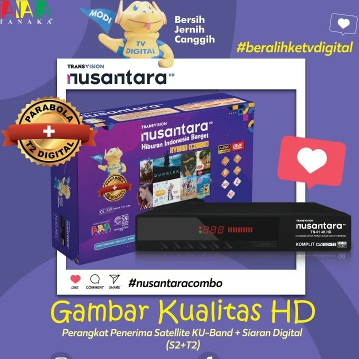 RECEIVER TRANSVISION NUSANTARA HD COMBO ( SATELITE PARABOLA + T2 TERRESTRIAL)