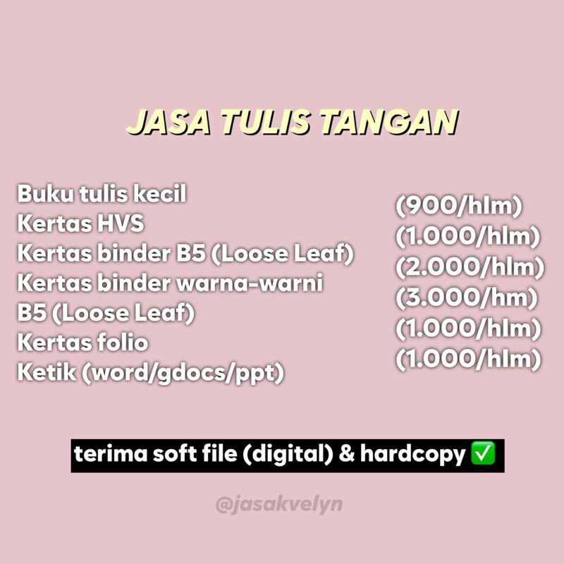 

Jasa Tulis Tangan/Ketik (Nyalin Tugasmu Bestie)