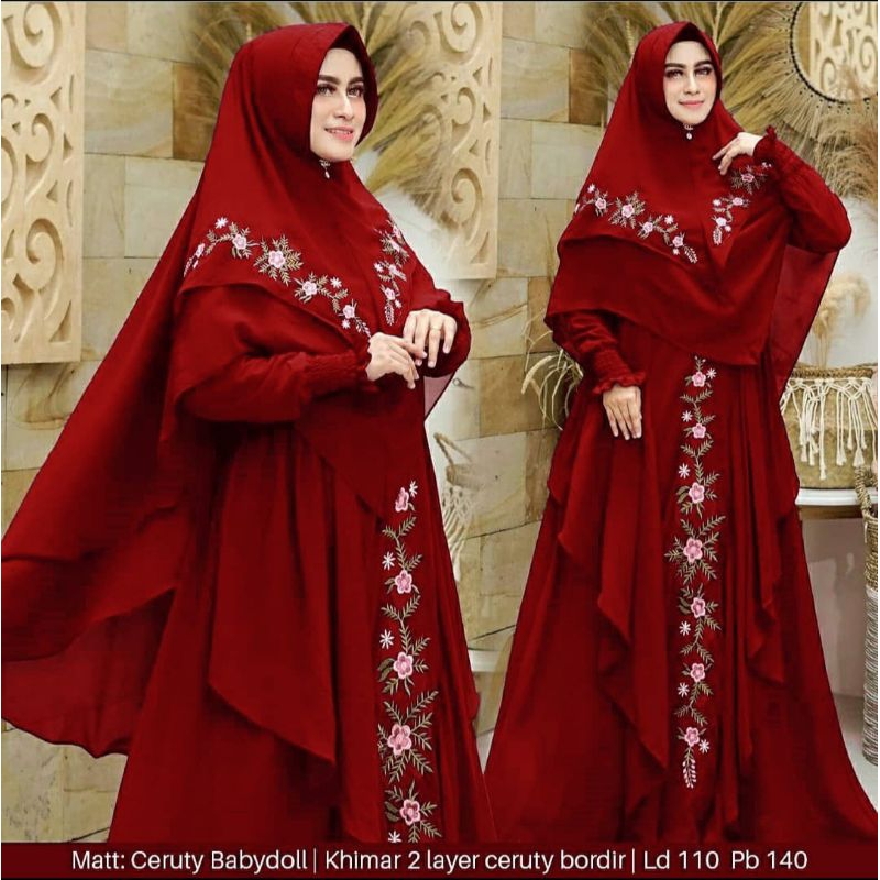 busana muslim wanita/Set Bellary Jumbo/gamis syar'i/ceruti babydoll/bordir taman