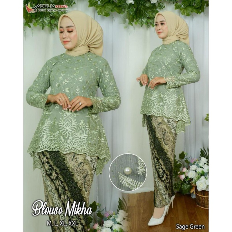 TERLARIS Saudah Kebaya - Set Kebaya Blouse Rinjani Bahan Tile Baju Wisuda Modern