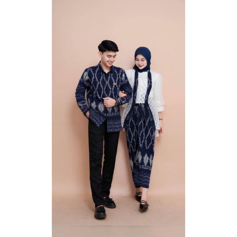 Set Couple Puspa navy Baju Couple Kondangan Kemeja pria full tenun set dress tradisional kebaya , ko