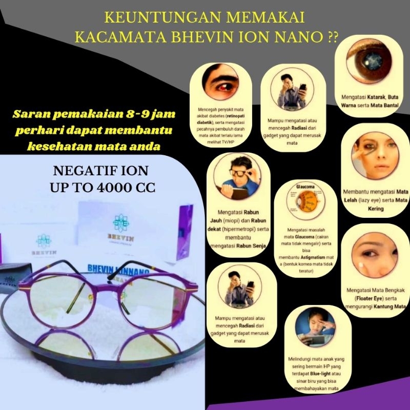 KACAMATA ION NANO BHEVIN ION NEGATIF ANTI RADIASI KACAMATA TERAPI KACAMATA KESEHATAN KACAMATA ANTI S