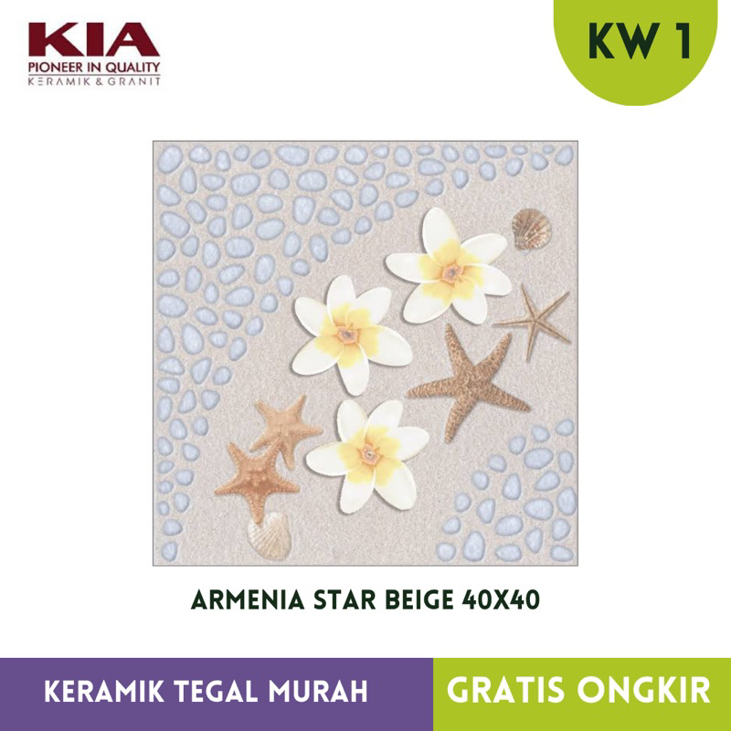 Keramik Kamar Mandi Kesat Kasar motif bunga laut 40x40 KIA Armenia star beige KW1
