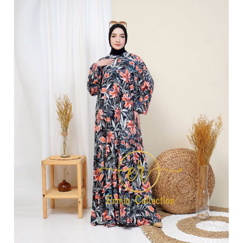 Nayyara Dress | Gamis Motif Muslim Wanita | Gamis rayon twill premium | Gamis busui friendly | Gamis