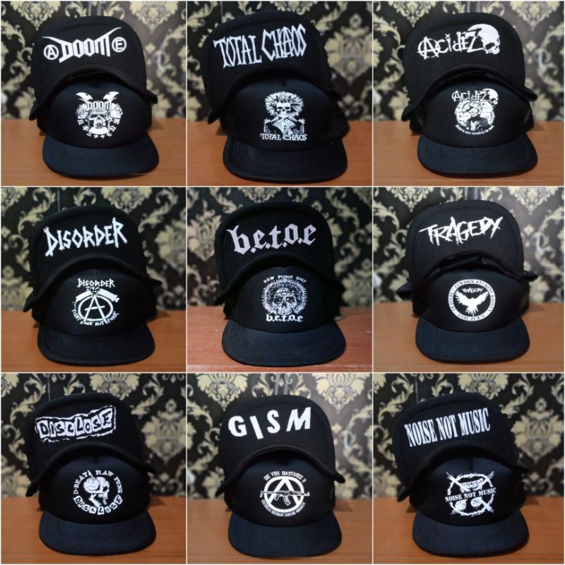 TOPI BAND PUNK / TOPI MUSIK SABLON ATAS BAWAH TRUCKER / TOPI SNAPBACK PUNK ROCK