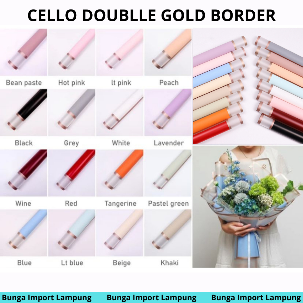 

(Lembaran)Kertas Buket Cellophane Double Gold Border