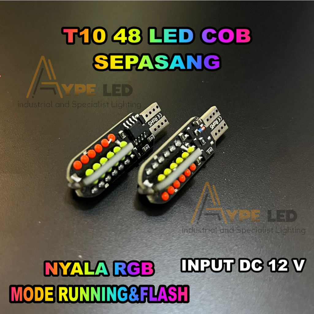 LAMPU LED COLOK SEIN T10 48 LED COB RUNNING FLASH NYALA RGB SEIN SENJA MOTOR MOBIL PELANGI RGB