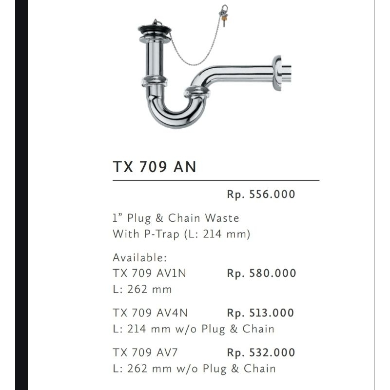Toto TX 709 AN / Sifon Angsa Toto TX709AN / Sifon Pembuangan Wastafel Toto