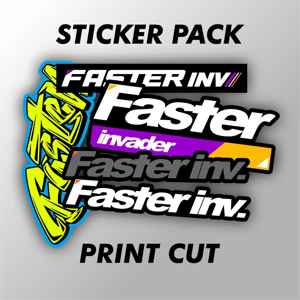 

Sticker FASTER INVADER Print Cut Laminasi Anti Gores Stiker Pack Logo Sponsor Racing
