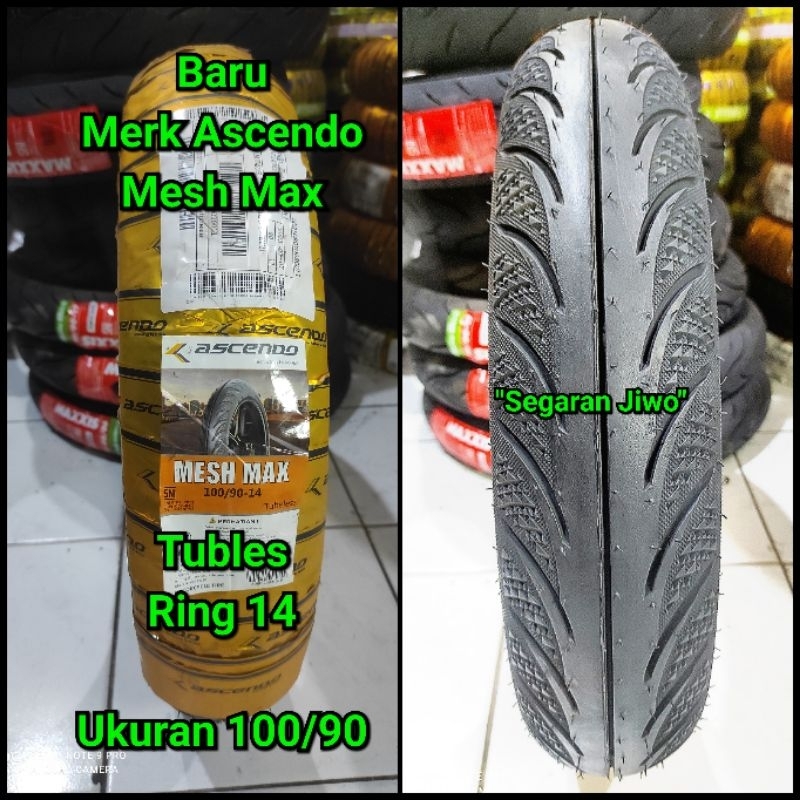 Ban tubles matic Ring 14 Ukuran 100/90 merk Ascendo mesh max Ban belakang besar honda beat Vario 110