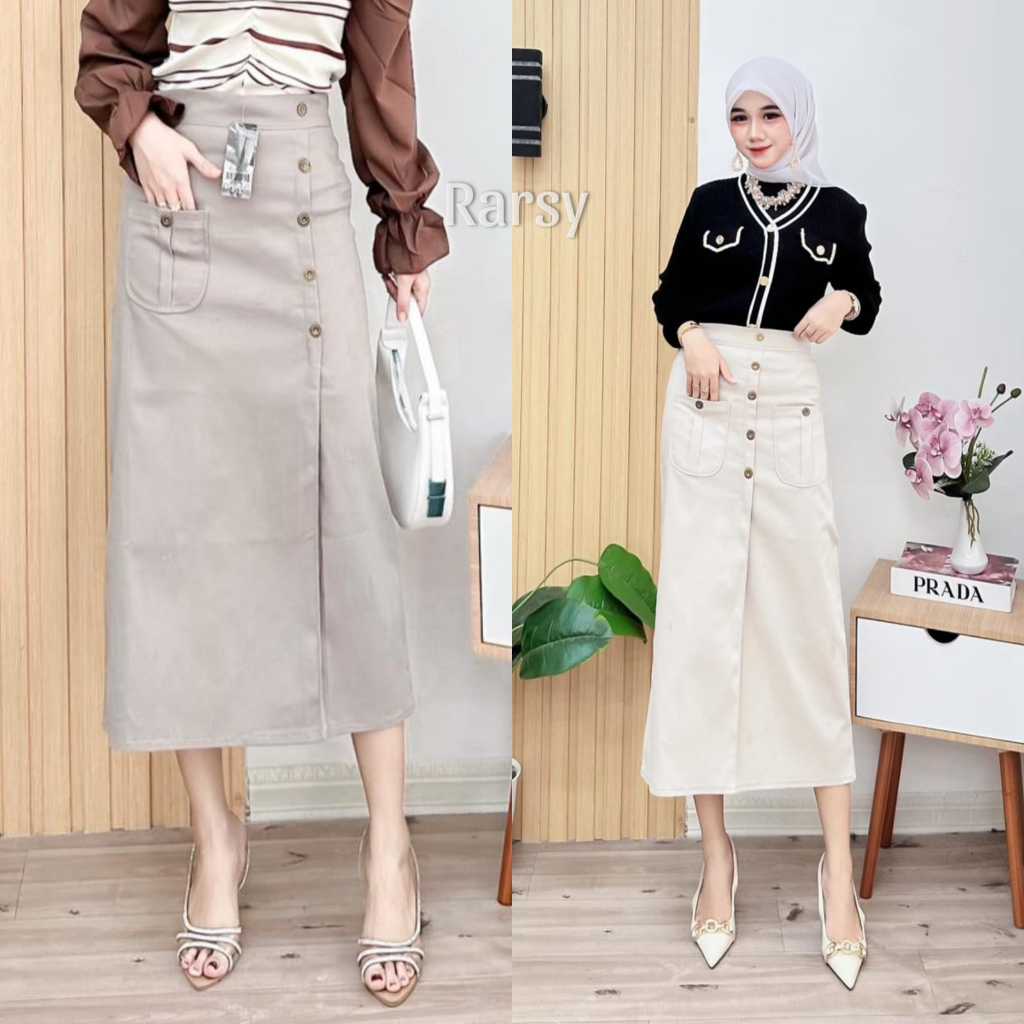 Rok Span Highwaist Bahan Melar Katun Twill Premium | Rok Kerja | Rok Harian