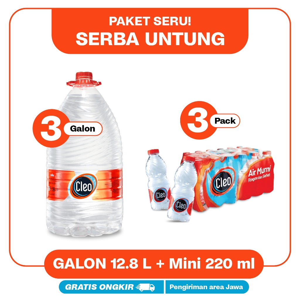 

Cleo Air Murni 220ml 3 packs + 3 Galon 12,8L