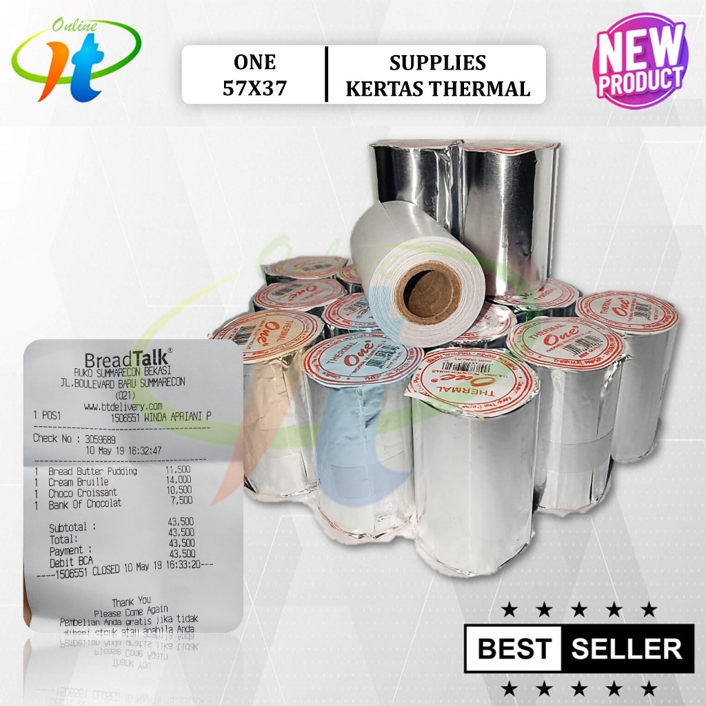 

(Min 10 Roll) Kertas Struk Thermal One 57x38 57x37 57x40 58x40 Paper Roll Struk Kasir Printer 58mm