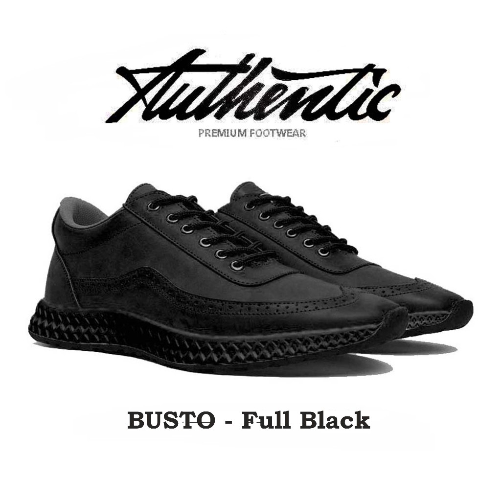 Sepatu Sneakers Pria Authentic Busto Full Black Ukuran Besar