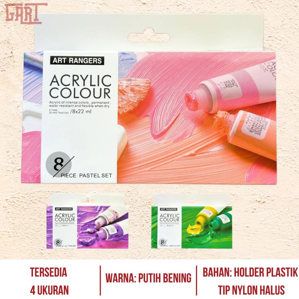 

CAT AKRILIK 8 WARNA - 8x22 ml ( Art Rangers ) - Cat Akrilik Warna Pastel - Acrylic Color - Cat Akrilik Warna Pastel Giter Blink - Cat Lukis Bagus - Melukis di Canvas - Peralatan Melukis