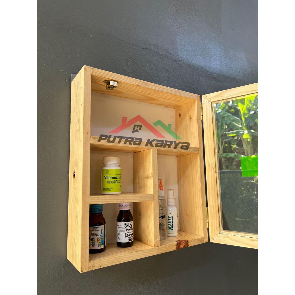 ( Ukuran Besar ) Kotak Obat Kayu Jati Belanda Natural / Kotak Obat P3K / Kotak Obat Kayu Akrilik / K