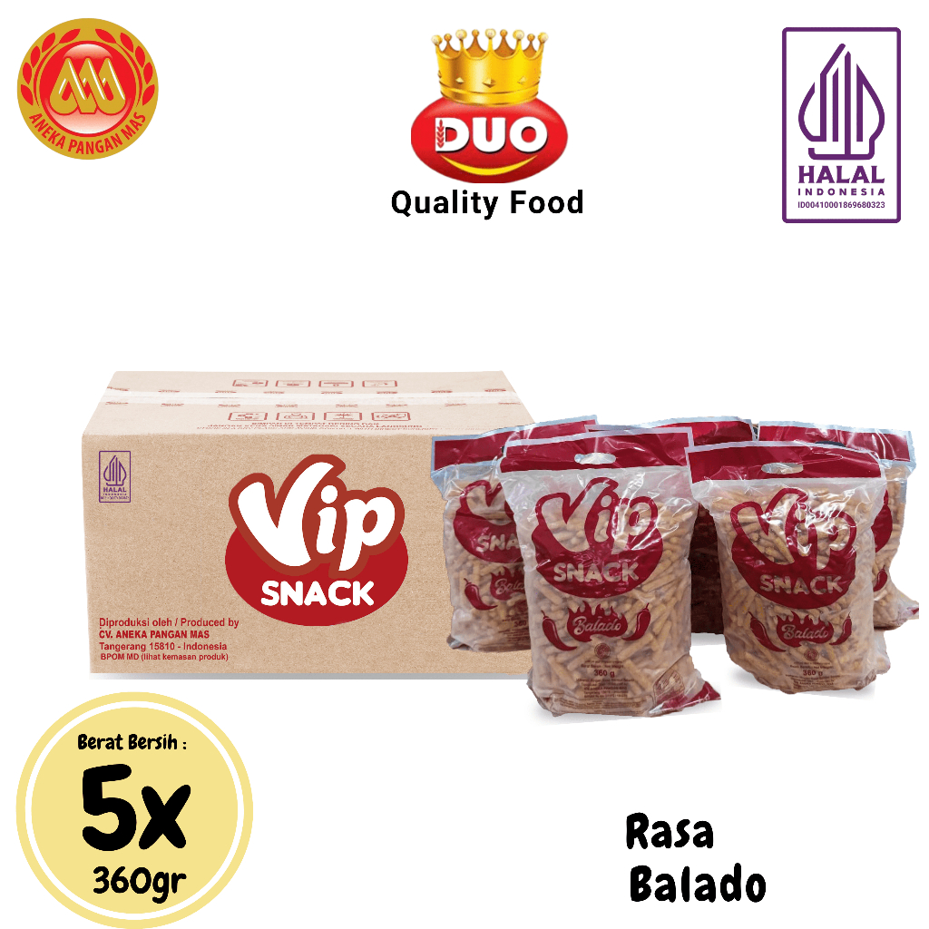 

DUO VIP Stik Balado/Cokelat/Keju/Sapi Panggang/Jagung Bakar Gurih - 1 Karton x 5 Pack x 360g Snack Cemilan Anak Murah