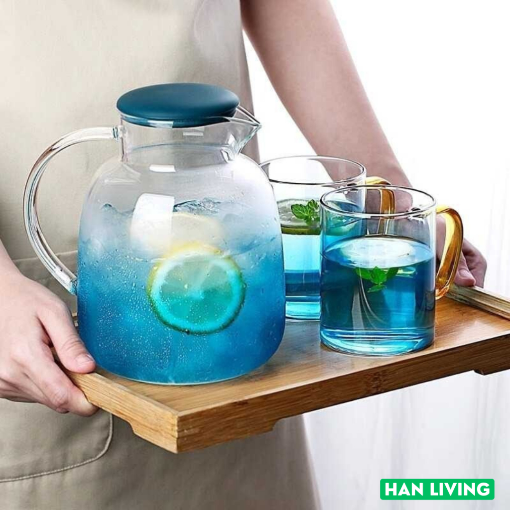 HANLIVING Teko Kaca Teh Pitcher Tahan Panas Api Borosilicate 1800ml