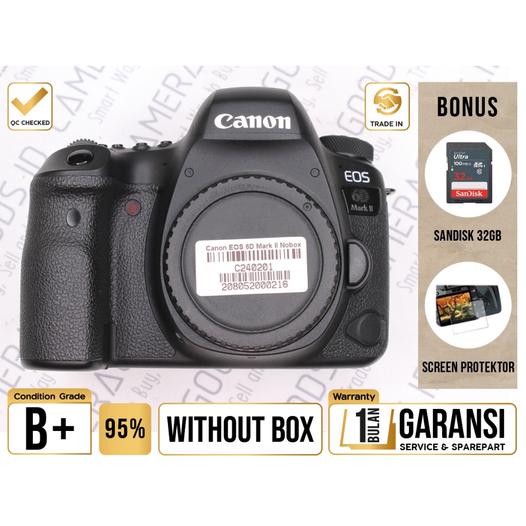 Canon Camera EOS 6D Mark II DSLR Full Frame Body Only - Grade B+ - C240201 Kamera Profesional Digita