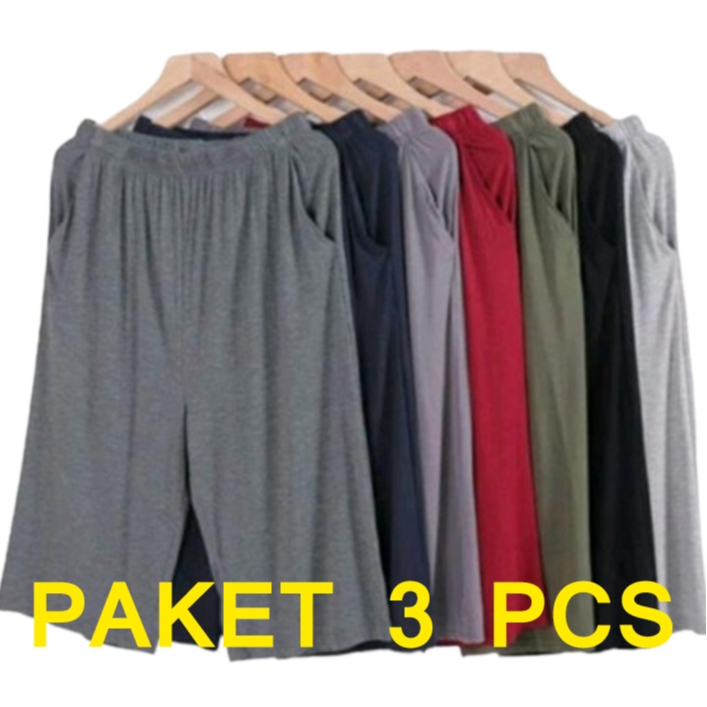 Isi Pcs Pendek Paket 3 Celana Pendek Wanita Jumbo Santai Polos Selutut - Bahan Spandek Kaos Adem Pak