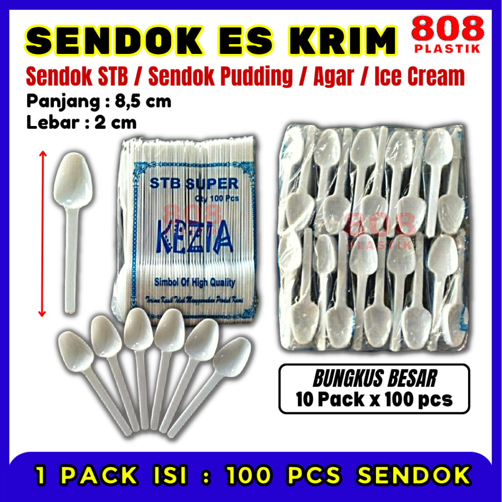Sendok Es Cream Pudding Jelly Agar STB 100 Pcs Sendok Plastik Kecil Putih Susu Murah High Quality