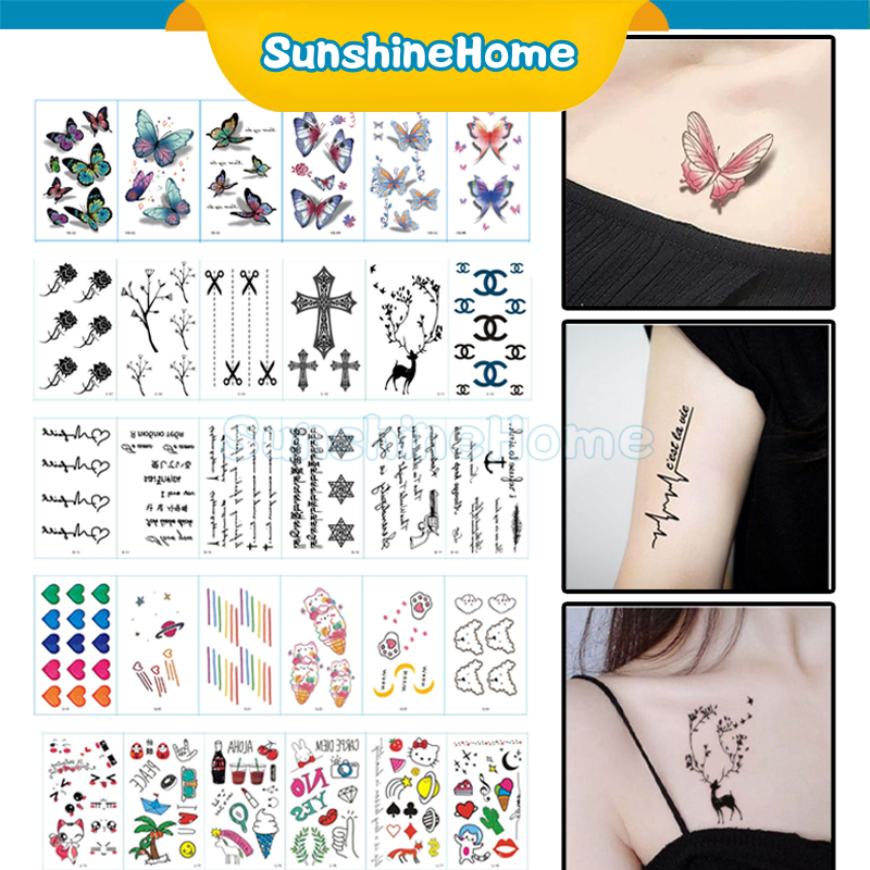 Stiker Tato Temporer / Tatto Temporer Bunga Kupu Kupu Bulan Kucing Tato Temporary Stiker Tato / Tatt
