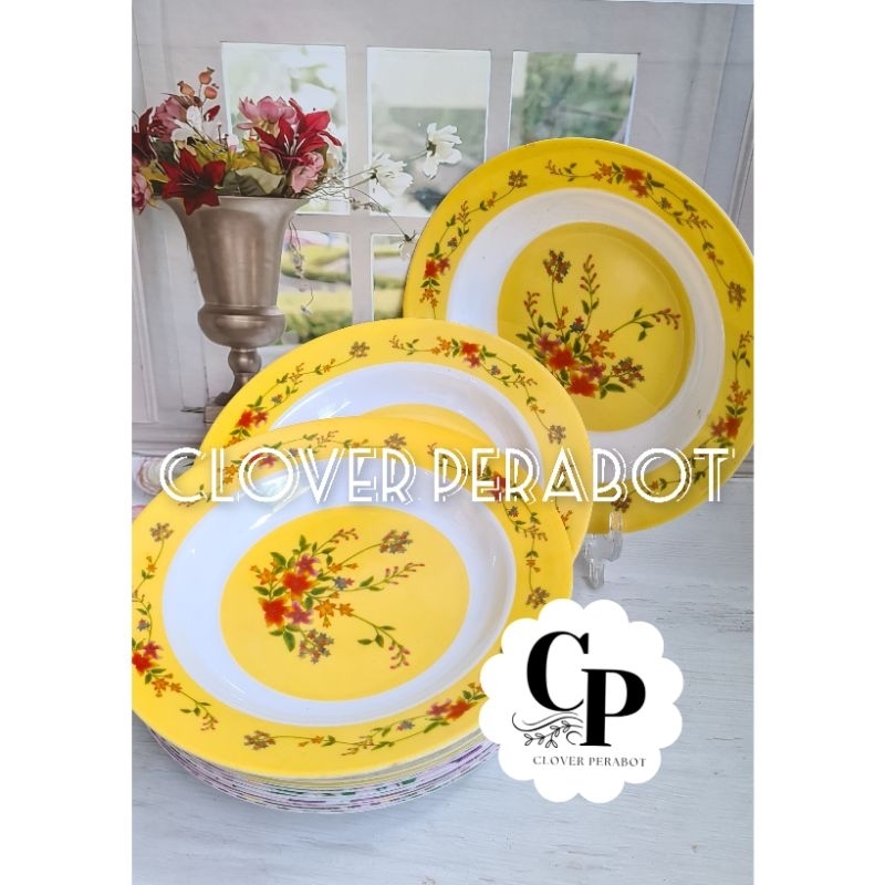 PAKET 1.LUSIN PIRING MAKAN 9.INCH MELAMIN MOTIF BUNGA KUNING