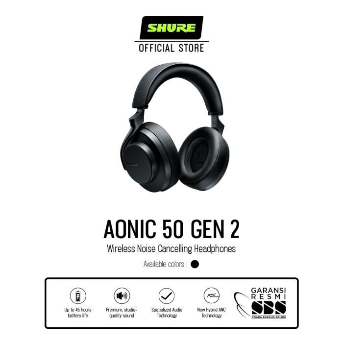 Shure AONIC 50 Gen 2 - Headphone Nirkabel Over-ear Hitam dengan ANC dan LDAC