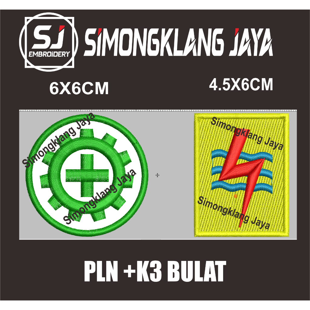 Emblem bordir komputer logo pln dan k3 bulat satu set