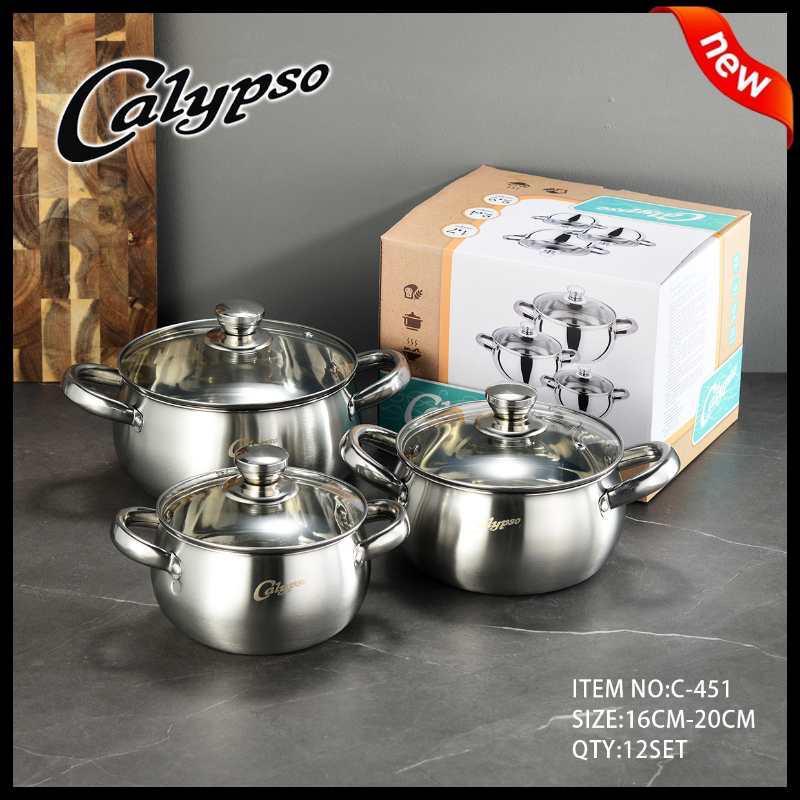 PANCI SET CALYPSO TUTUP KACA / PANCI SET STAINLESS STEEL PREMIUM 3PCS