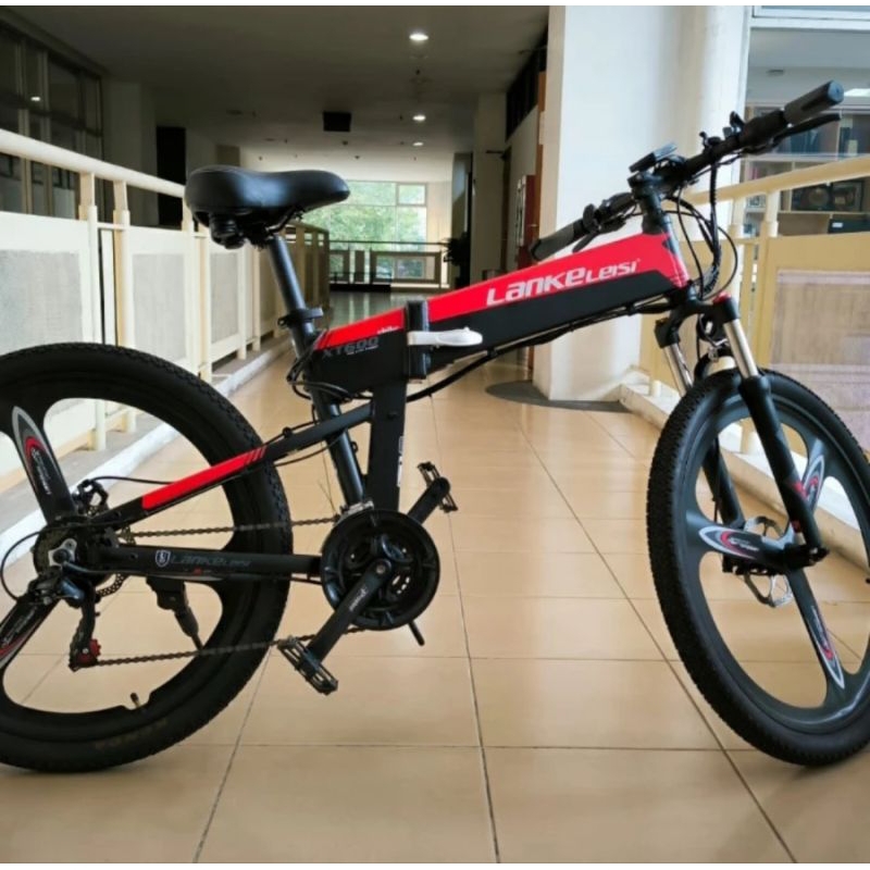 Sepeda listrik 400Watt Lankeleisi Hybrid Elektrik Merah