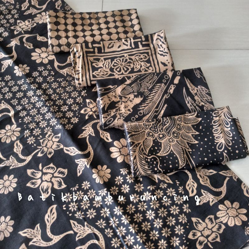 kain batik printing warna coklat hitam motif bunga abstrak