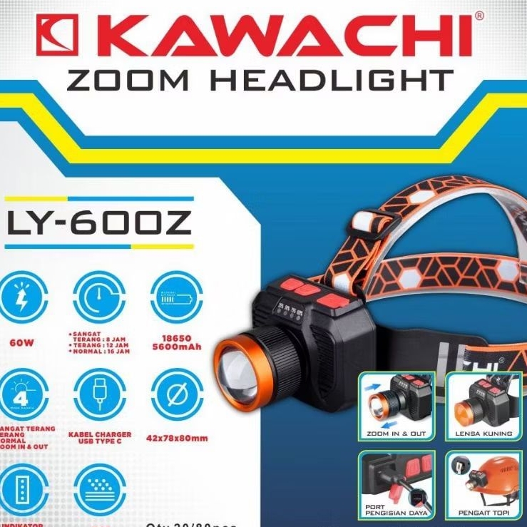 Senter Kepala Kawachi Zoom 20W/30W/50W/60W Original Terlaris