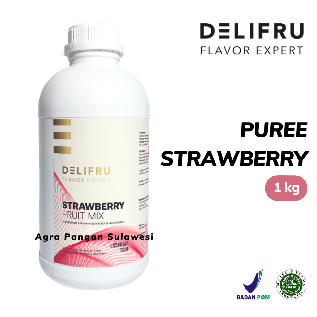 

PUREE STRAWBERRY Fruit Mix Delifru 1kg 1 L Liter Stroberi Saus Saos Topping Buah Stoberi Strawberi