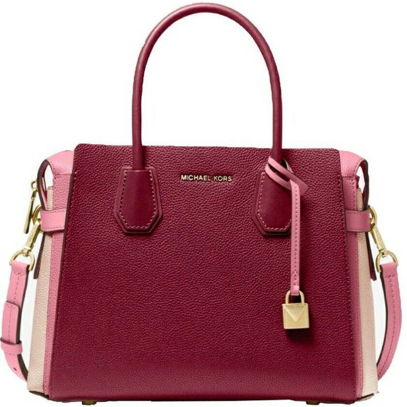 PRELOVED MK Michael Kors Mercer Belted Tricolor Pebble Leather Satchel